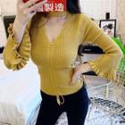Mock-neck Cutout Knit Top Yellow - One Size