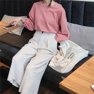Plain 3/4-sleeve Top / Cropped Wide-leg Pants