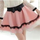 Bow-accent Paneled A-line Skirt Pink - One Size