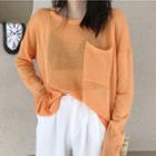 Pocketed Long-sleeve Plain T-shirt