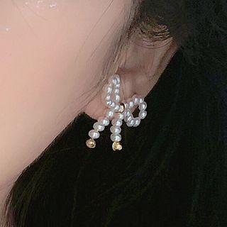 Faux Pearl Bow Earring White - 1425a#