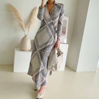 Paisley Surplice-wrap Long Dress