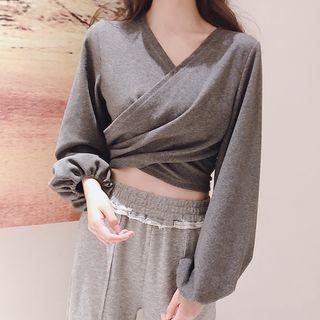 Balloon-sleeve Crisscross T-shirt As Shown In Figure - One Size