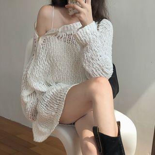 Off-shoulder Zip Long-sleeve Knit Top