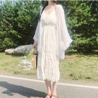 Spaghetti Strap Midi Dress / Open-front Light Coat