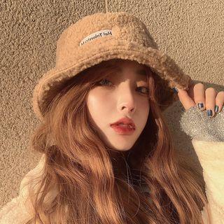 Faux Shearling Lettering Bucket Hat