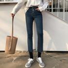 High-waist Frayed Cropped Jeans