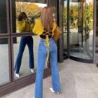 Turtle-neck Lace-up Cropped Sweater
