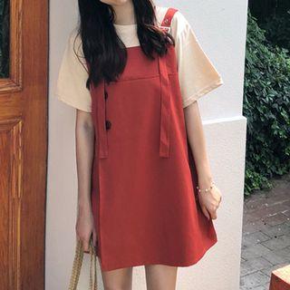 Mock Two Piece Short Sleeve Dress As Shown In Figure - One Size