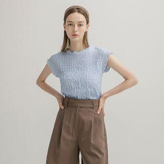 Cap-sleeve Lettuce-edge Crinkled Top