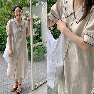 Contrast-stitch Long Shirtdress