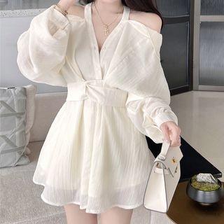 Cold-shoulder Knotted A-line Dress