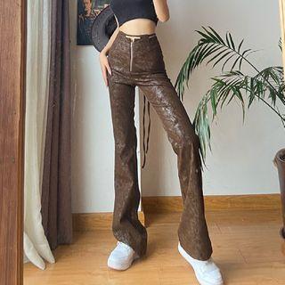 High-waist Faux-leather Boot-cut Pants