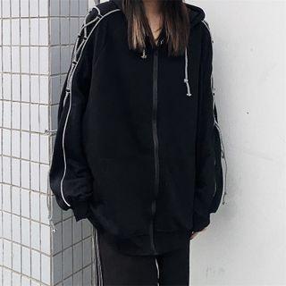 Lace Up Hooded Zip Jacket