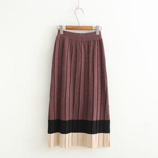Contrast Trim Pleated Knit Midi Skirt