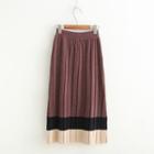 Contrast Trim Pleated Knit Midi Skirt
