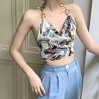 Halter-neck Printed Tie-back Cropped Top As Show In Figure - One Size