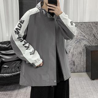 Letter Printed Color Block Jacket
