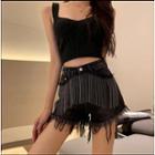 Fringed Frayed Hem Wide-leg Hot Pants