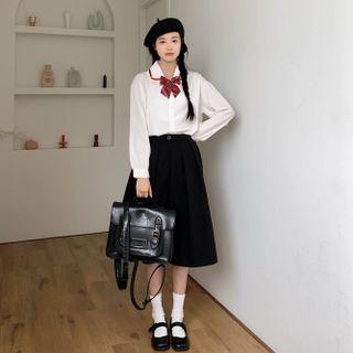 Shirt / Bow Tie / Midi Skirt / Set
