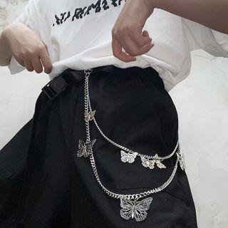 Layered Butterfly Charm Chain Silver - One Size