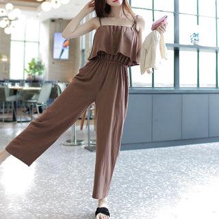 Spaghetti-strap Ruffled Baggy Jumpsuit