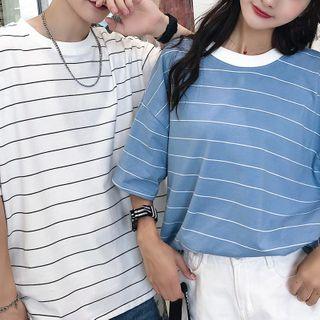 Couple Matching Short-sleeve Striped T- Shirt