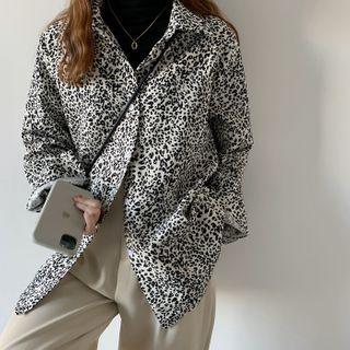 Long-sleeve Leopard Print Shirt White - One Size