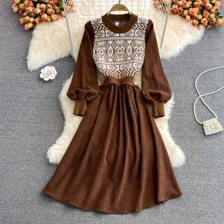 Inset Knit Vest Corduroy Dress