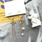 Non-matching Faux Pearl Cross Fringed Earring 1 Pair - Earring - One Size