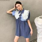 Puff-sleeve Check Ruffle Mini Dress