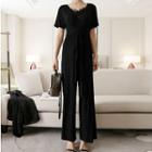 Short-sleeve Tie-waist Jumpsuit