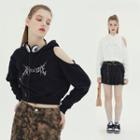 Lettering Cut-out Crop Hoodie