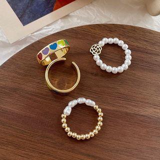 Heart Alloy Open Ring / Rose Alloy Faux Pearl Ring / Faux Pearl Alloy Ring