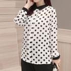 Set: Long-sleeve Dotted Blouse + Slim-fit Dress Pants