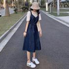 Short-sleeve Plain Blouse / Midi A-line Denim Jumper Dress