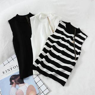 Mock-neck Zip Knit Tank Top