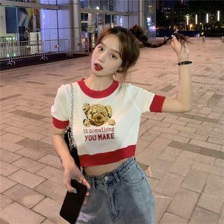 Panter Short-sleeve Knit Top As Shown In Figure - One Size