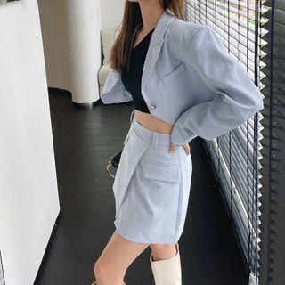Set: Cropped One-button Blazer + Mini Pencil Skirt