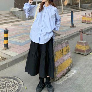 Plain Shirt / Tiered Midi A-line Skirt