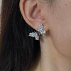 Butterfly Rhinestone Earring 1 Pair - Silver & Transparent - One Size