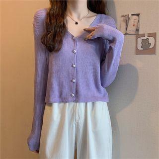 Long-sleeve V-neck Sheer Cardigan