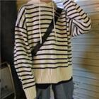 Hooded Striped Sweater Stripe - Black & Beige - One Size