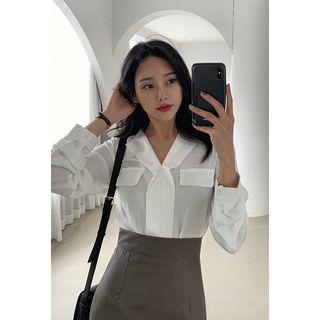 Open-placket Flap Blouse