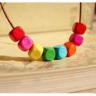 Wooded Cube Bead Necklace Red & Rose Pink & Yellow & Green - One Size