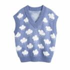 V-neck Cloud Print Knit Vest