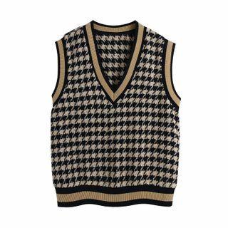 V-neck Houndstooth Sweater Vest