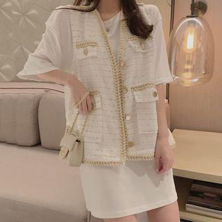 Tweed Vest / Elbow-sleeve T-shirt Dress