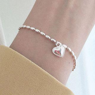 Heart 925 Sterling Silver Bracelet Silver - One Size