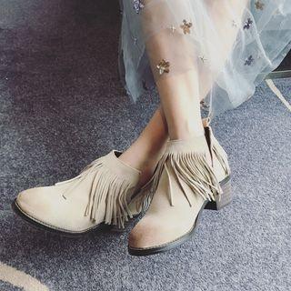 Faux-leather Fringed Ankle Boots